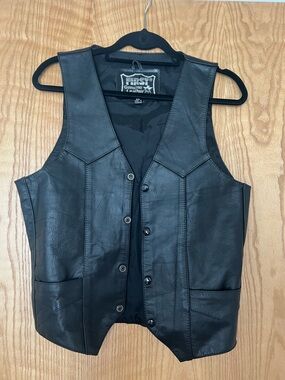 Genuine Leather Black Button-Front Vest - Classic Rider Style